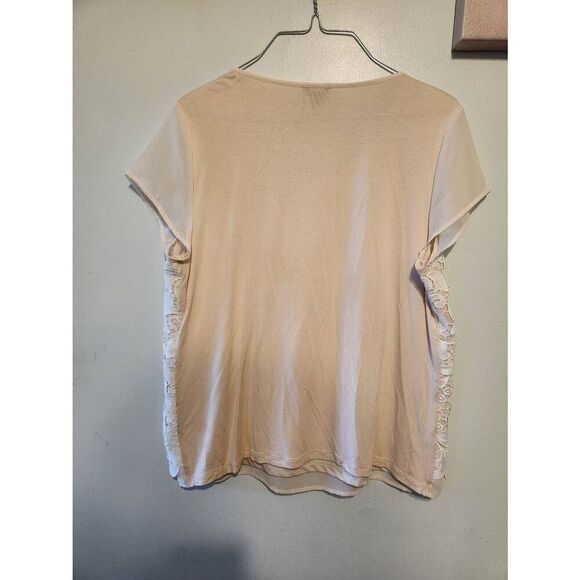 Ann Taylor Size LP Large Petite Cream Blouse with White Lace Overlay - Picture 4 of 4